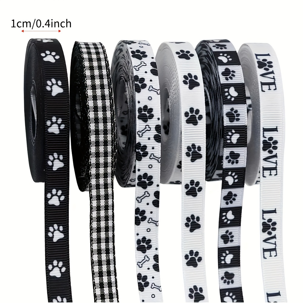 Image of 6 Rolls 5 Yards Print Bow Ribbon, Holiday Party Decoration Gift Wrapping Tape With Dog Bone Pattern For Wedding Décor And Valentine's Day Halloween Christmas Packaging