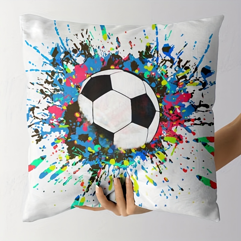 

1pc Short Plush Throw Pillow Cover, Soccer Ball Printed Pillowcase, For Living Room Bedroom Dorm Room Home Decor, Without Pillow Core, 18*18in