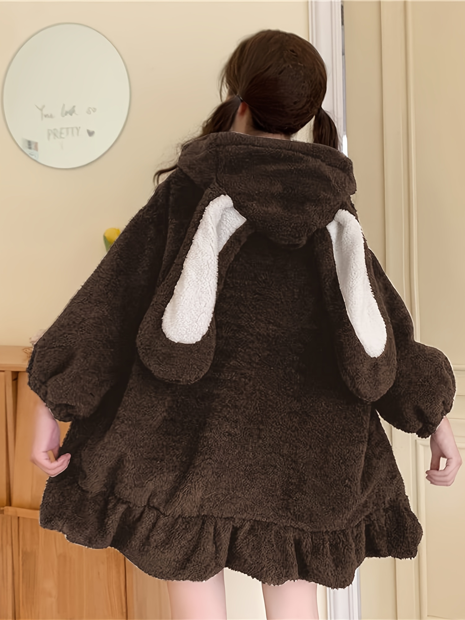 cozy cute ear hoodie women fluffy fuzzy rabbit Temu