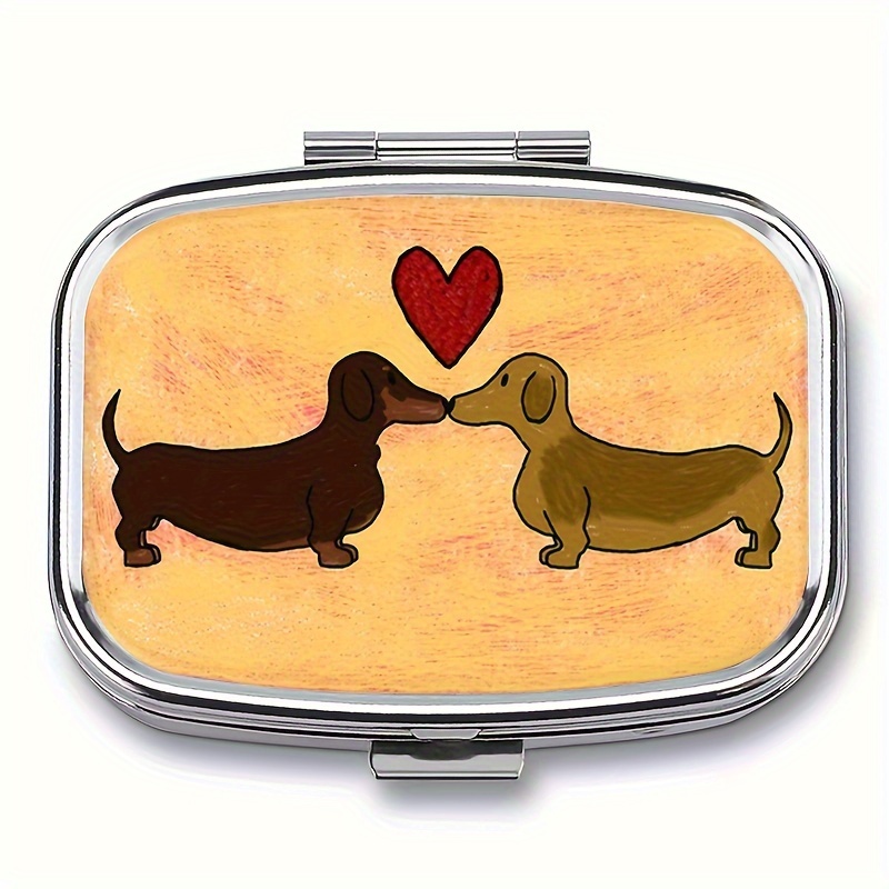 

1pc Love Dachshund Dogs Design Pill Box - Compact 2-compartment Metal Medicine Organizer, Portable For Travel, Pockets & Purses With Canine , Pill Box For Purse