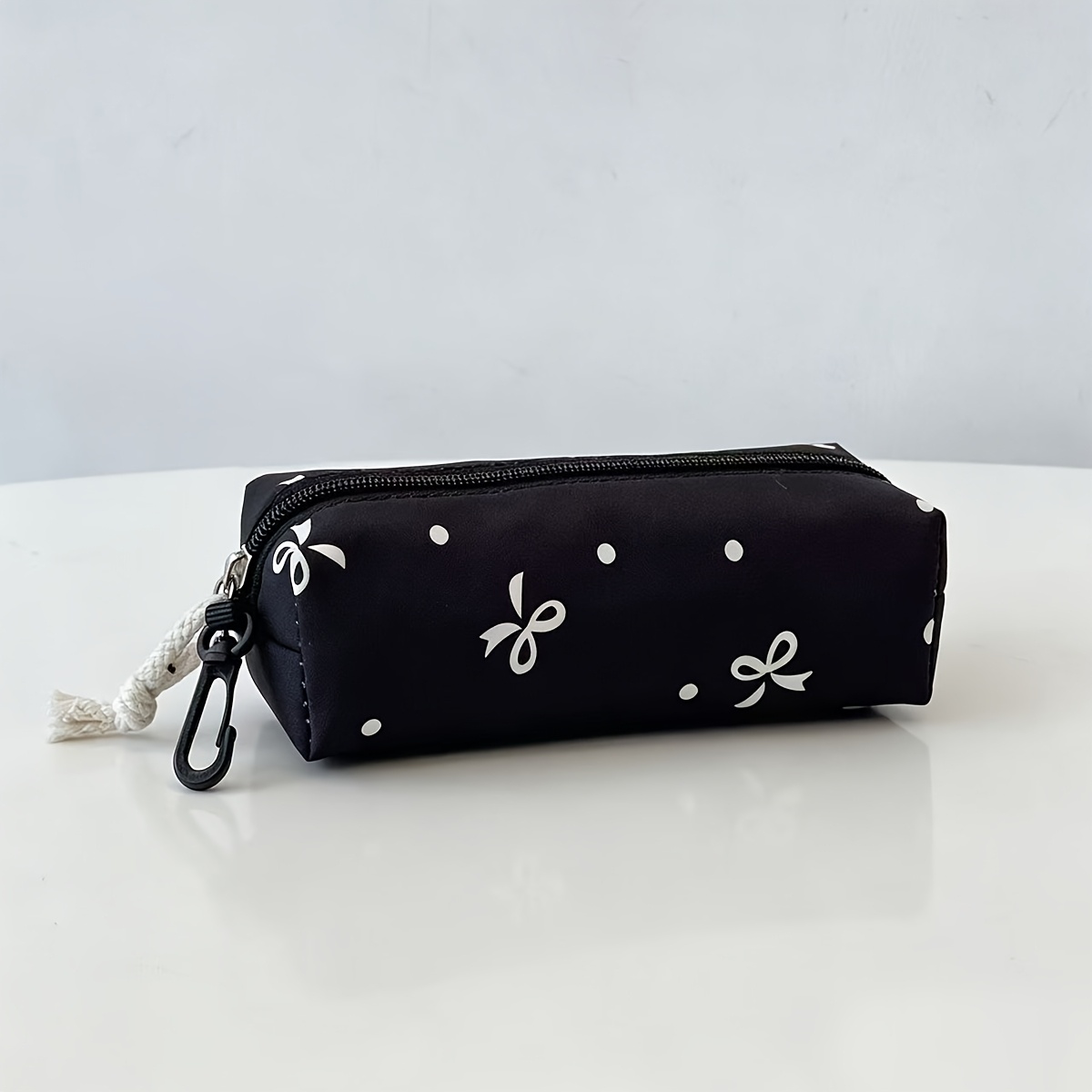 TEMU Bowknot Nylon Pencil Bag, Large Capacity Student Multifunctional Pencil Case, Minimalist Pencil Bag