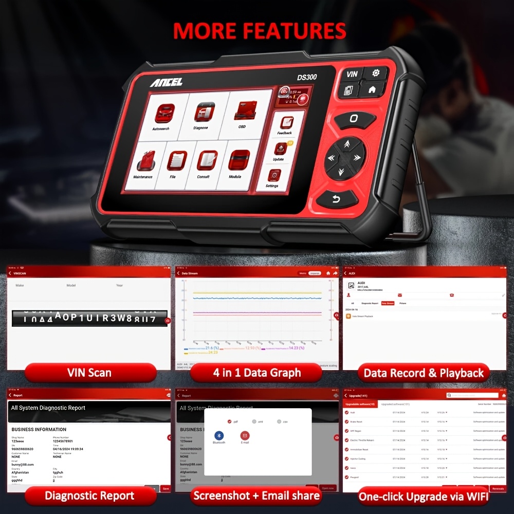 ANCEL DS300 Bidirectional Scan Tool, Wireless OBD2 Scanner Diagnostic Tool with FCA Autoauth/Active Test/All System Diagnose/28+ Resets/3-Year Update/Online Customer Service/Android 10.0