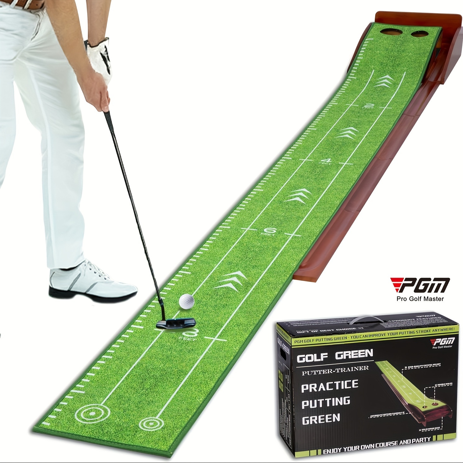 

Pgm Golf Putting Mat - Putting Green Indoor With Auto Ball Return, Crystal Velvet Putting Matt For Indoors, Outdoors, Home And Office - Golf Accessories For Men