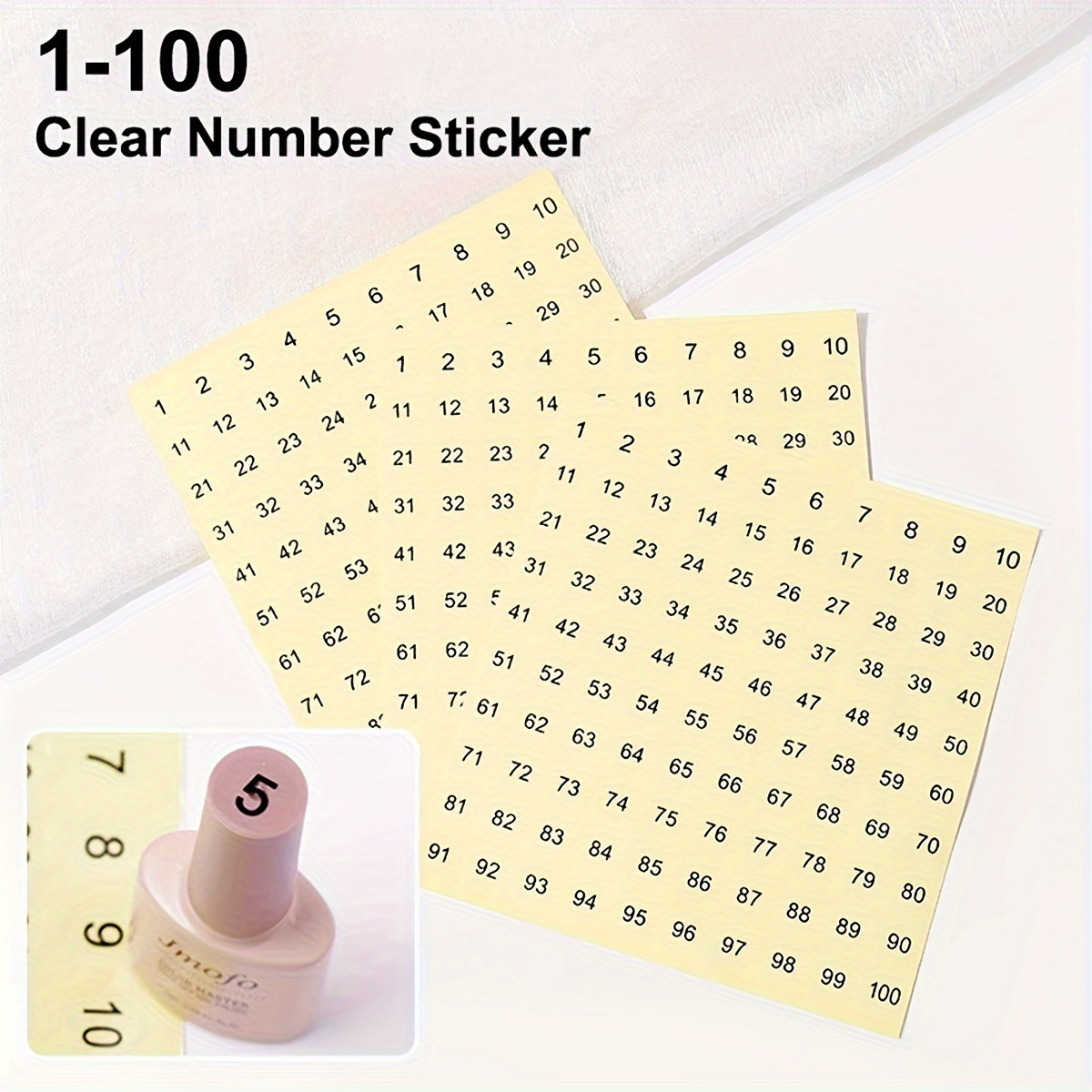 

Set Of 5 Sheets, 1-100 Sequential Clear Number Stickers, Waterproof Black Numbered Labels, Round Plastic Self-adhesive Tags For Nail Polish Bottles, Cups, Clothing Size, Diy & Craft Decoration