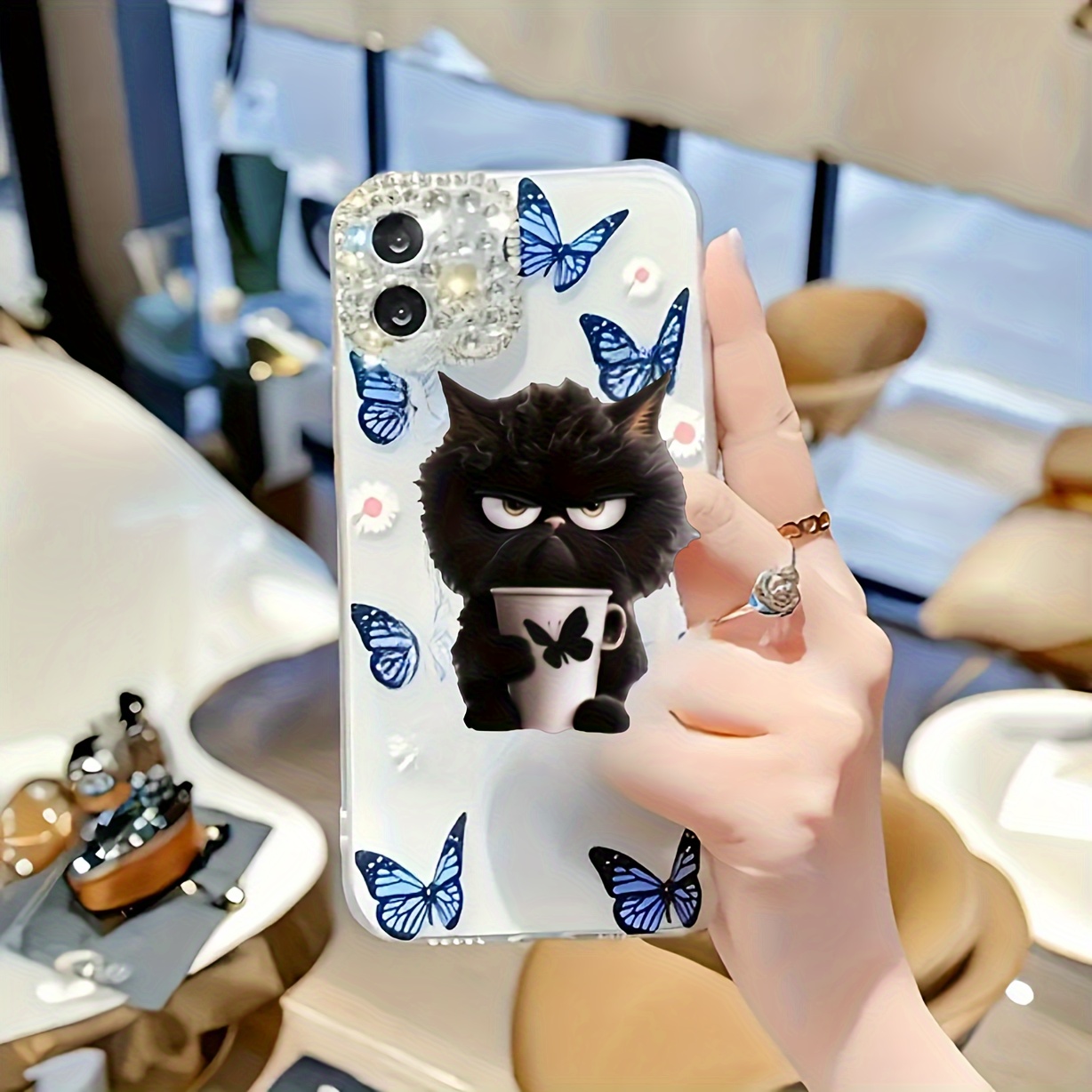 

1pc Cute Teacup Cat Design Acrylic Phone Stand, Waterproof Expandable Grip Holder, Compatible With Most Smartphones Accessories