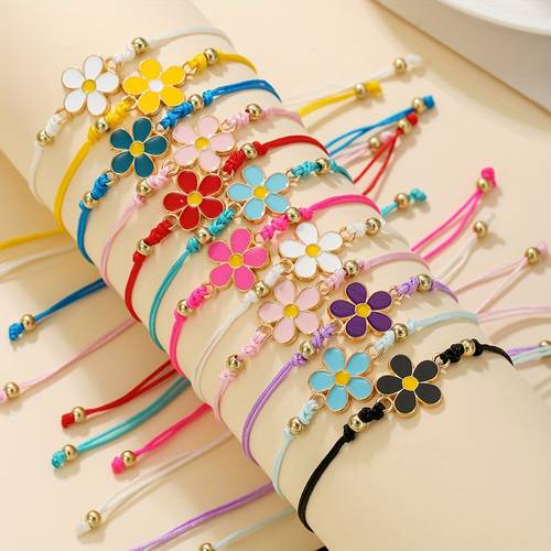12pcs set of sweet and adorable colorful floral elements adjustable handmade braided bracelets daily wear or as a gift for friends