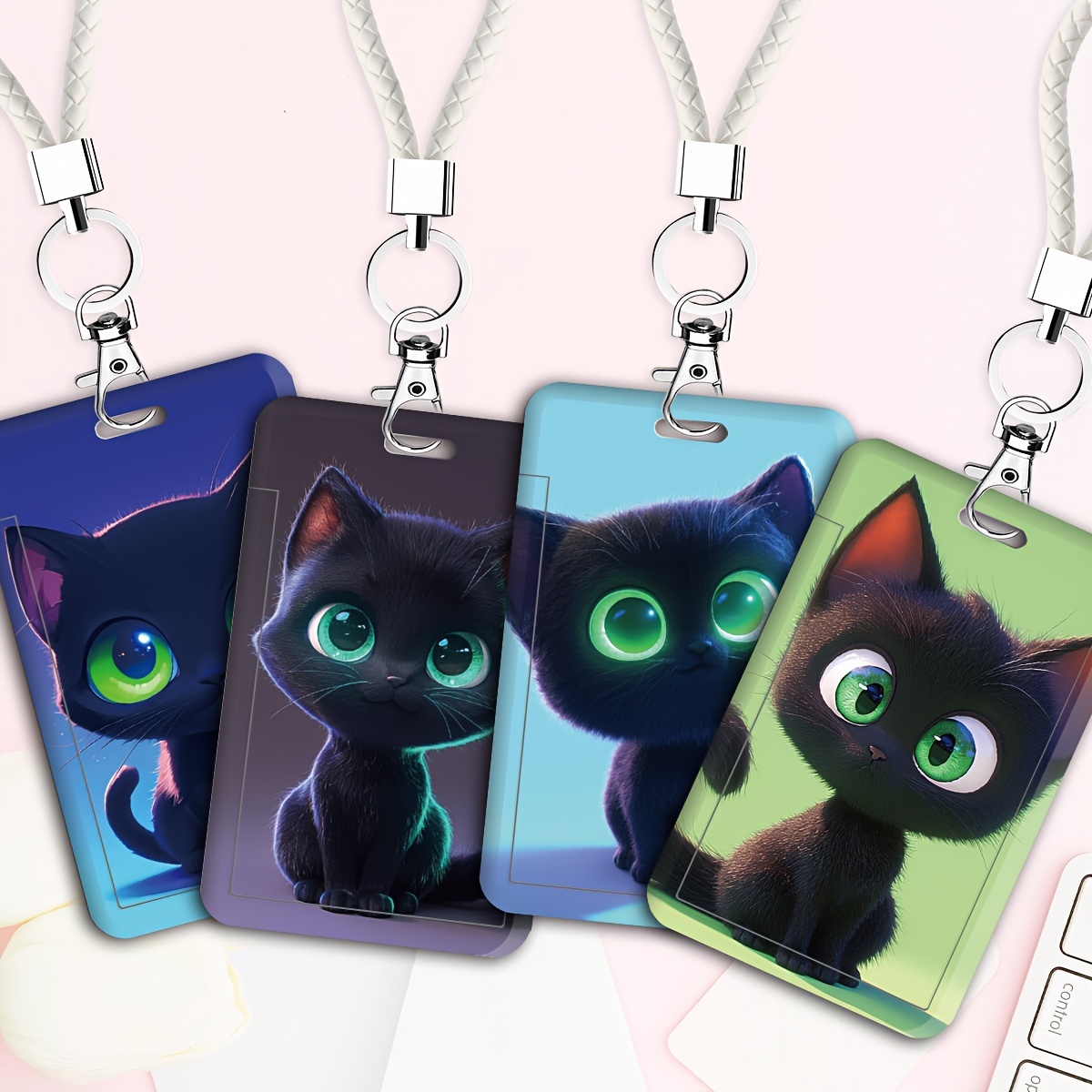 

Cute Black Cat Series Id Badge Holders With Lanyard, Plastic Card Case For Doctors, Nurses, Students, Bus Pass Holder, Professional Card Sleeve – Secure & Durable – Holds Multiple Cards