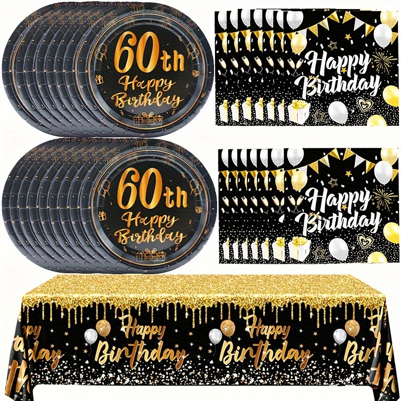 

41pcs, Black And Golden Birthday Party Tableware, 7'' Dessert Plates, Luncheon Napkins And Tablecloth Rectangle Table Cover For Men Women Bachelor Party Wedding Anniversary