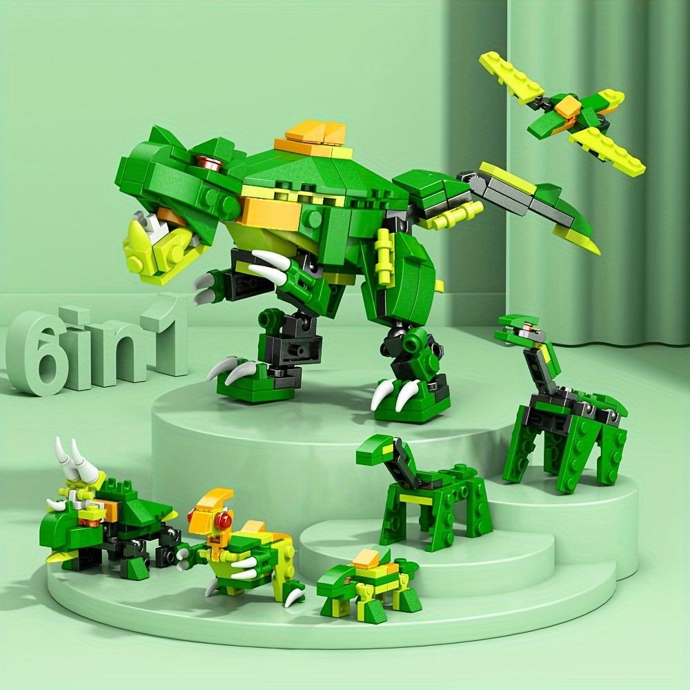 LELE BROTHER 6'sı 1 Arada Dinozor Yapı Taşları Oyuncak Seti - T-Rex Hayvan Montaj Seti - 6-8 Yaş Arası Çocuklar için Toksik Olmayan Yaratıcı Düşünme Eğitici Oyuncak - Doğum Günü, Cadılar Bayramı, Şükran Günü, Noel için Plastik Yapı Hediyesi