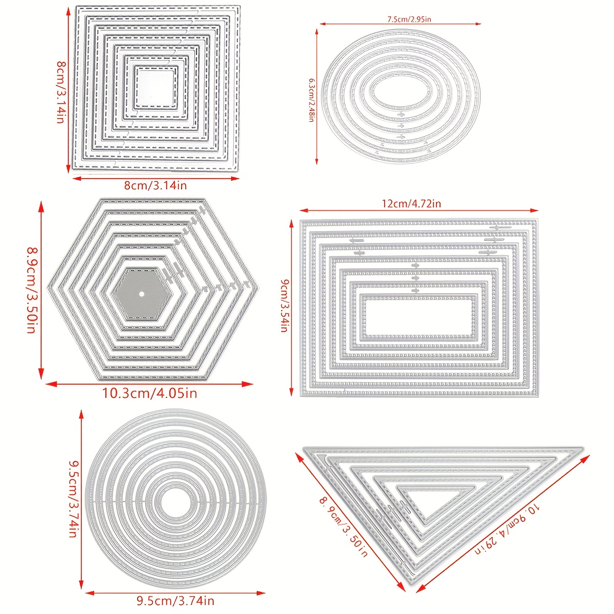Image of Aboom 6pcs Metal Cutting Dies Set, Suitable For Diy Scrapbooking And Card Making - Shapes Including Rectangular, Triangular, Circular, Square, Oval, Hexagonal - Durable Carbon Steel Die Cuts