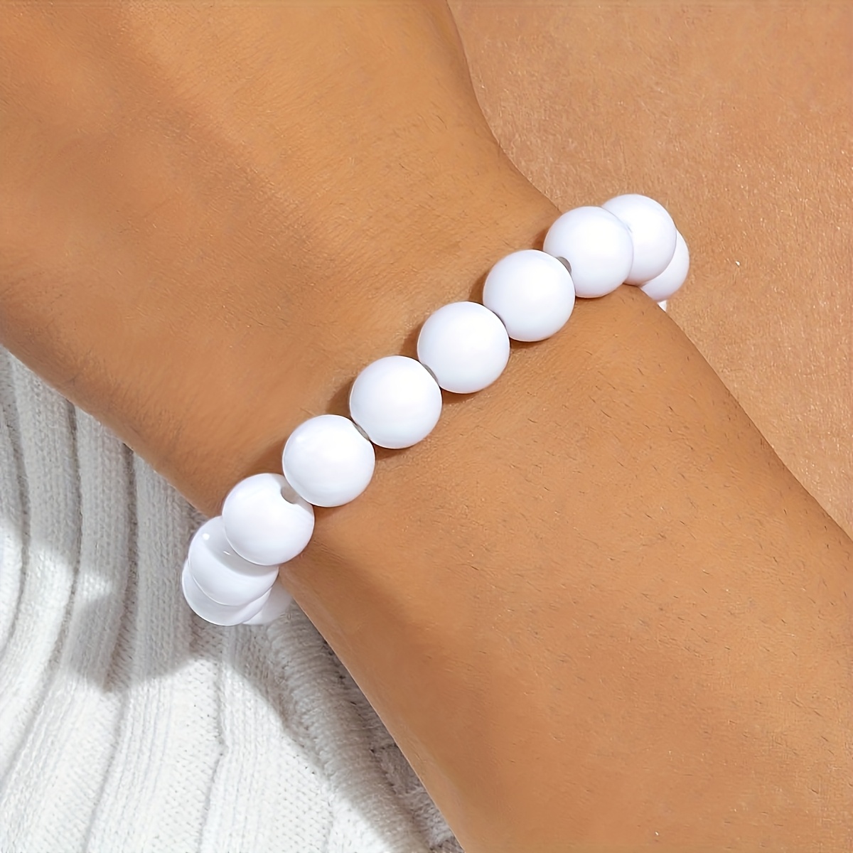 TEMU Pulsera de 1 pieza de cuentas de acrílico , elegante, con cuentas redondas y cordón elástico, adecuada para uso diario de mujer, fiestas y como