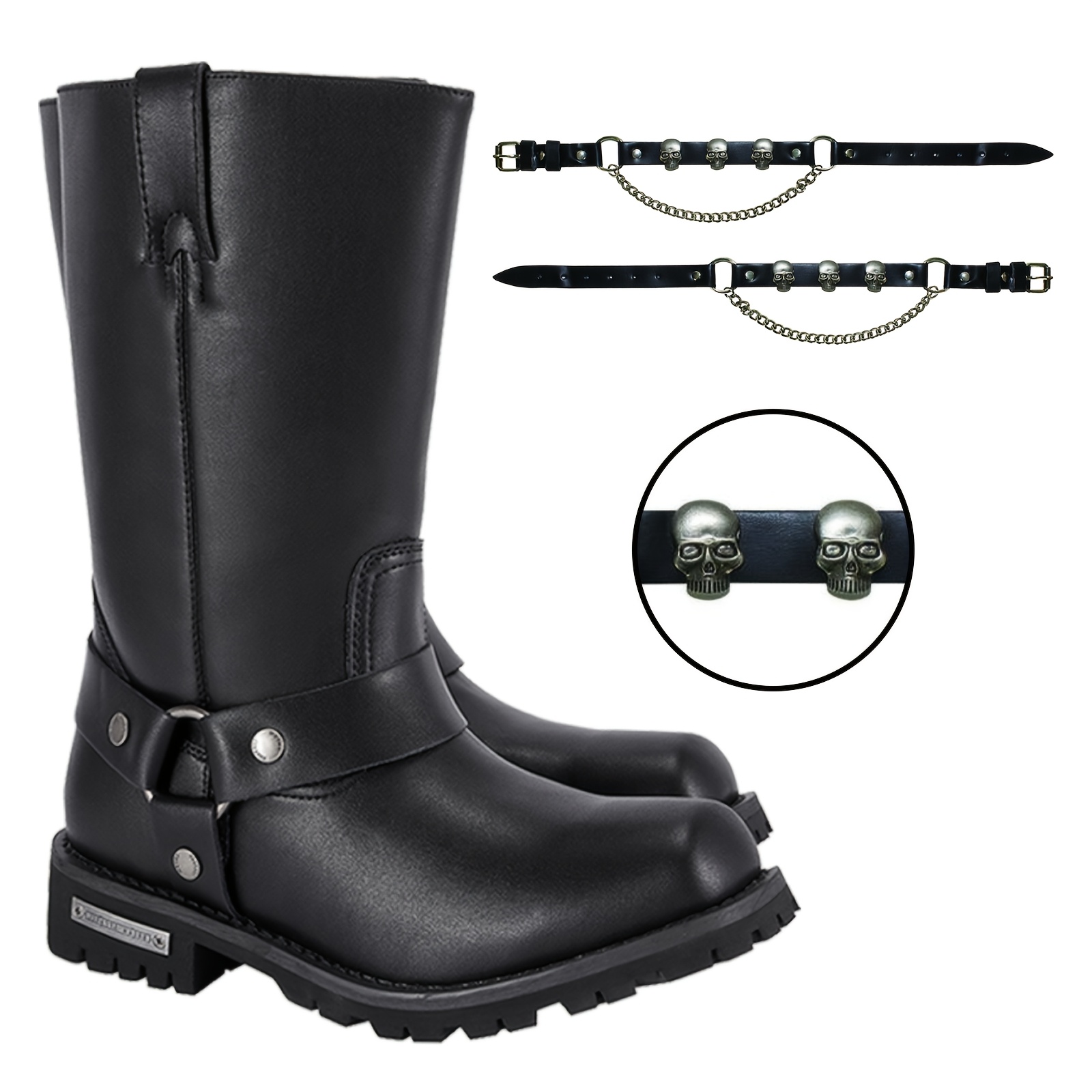 Motorcycle Boots Men Women Motorcycle Biker Boots Square Toe Low