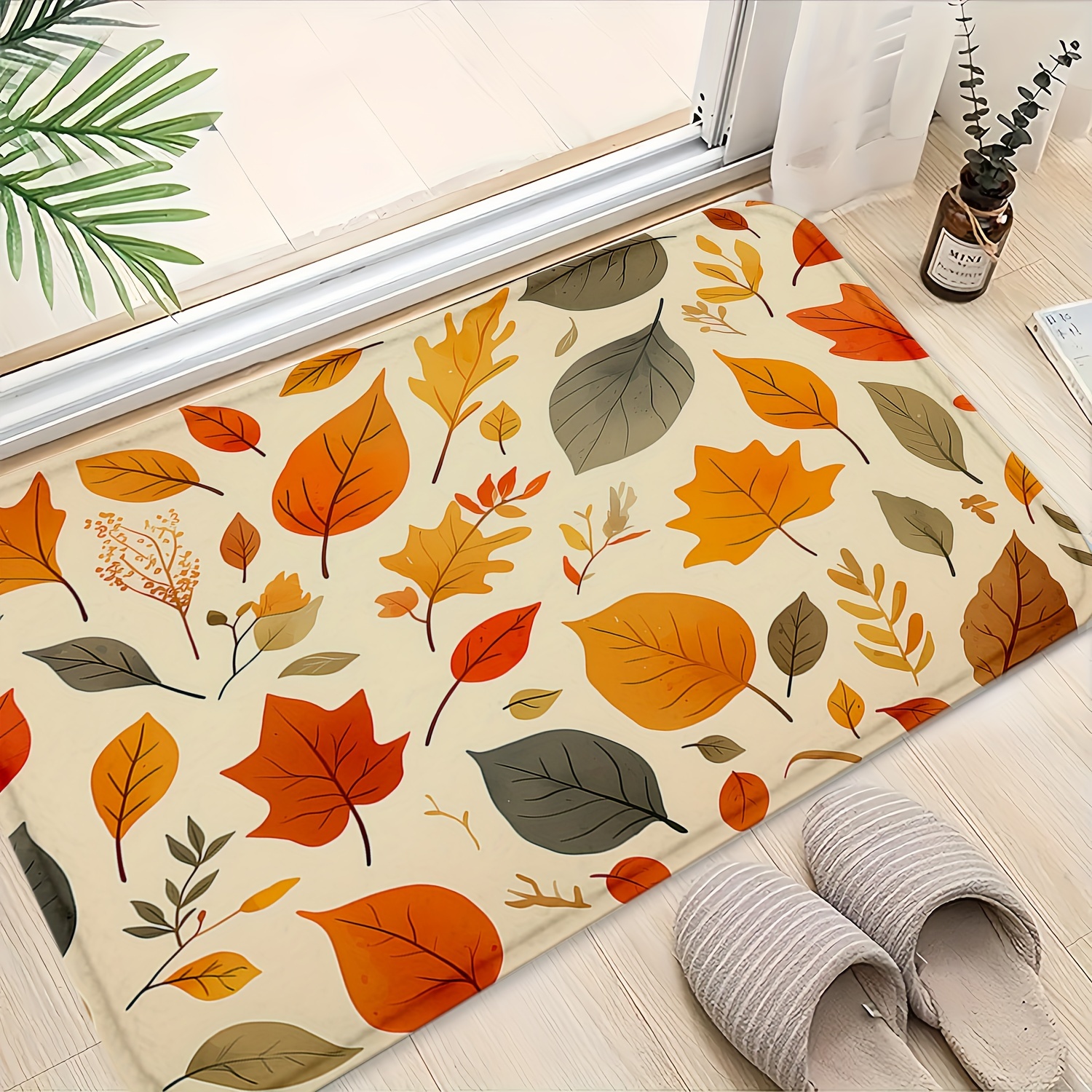 

Autumn Leaf Pattern Polyester Bath Mat - Non-slip, Machine Washable, Soft, Absorbent, Knit Fabric Bath Rug With Backing - Ideal For Bathroom, Kitchen, Bedroom (29.5x17 Inches)