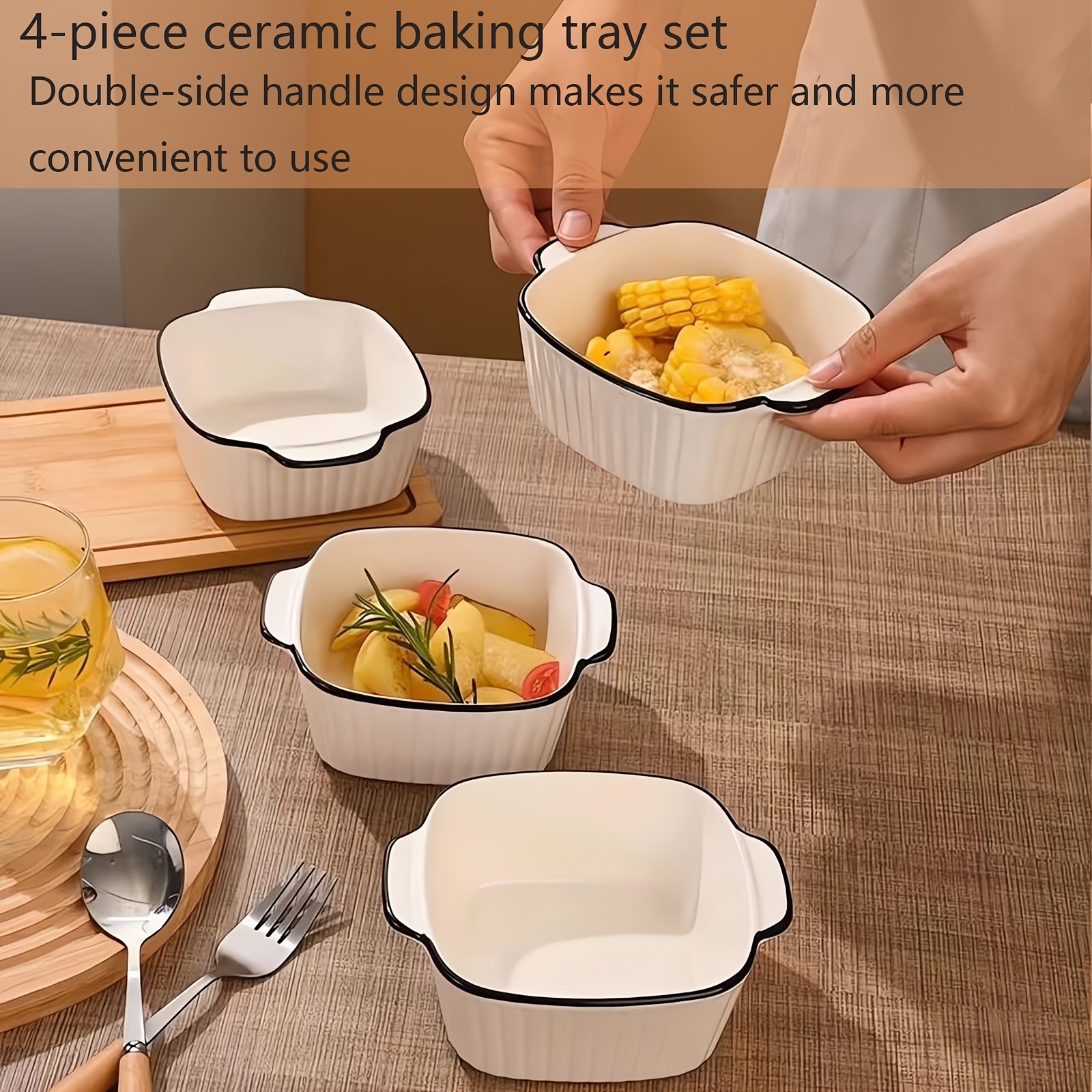 4pcs 13oz ceramic baking dishes black rimmed square baking - Temu