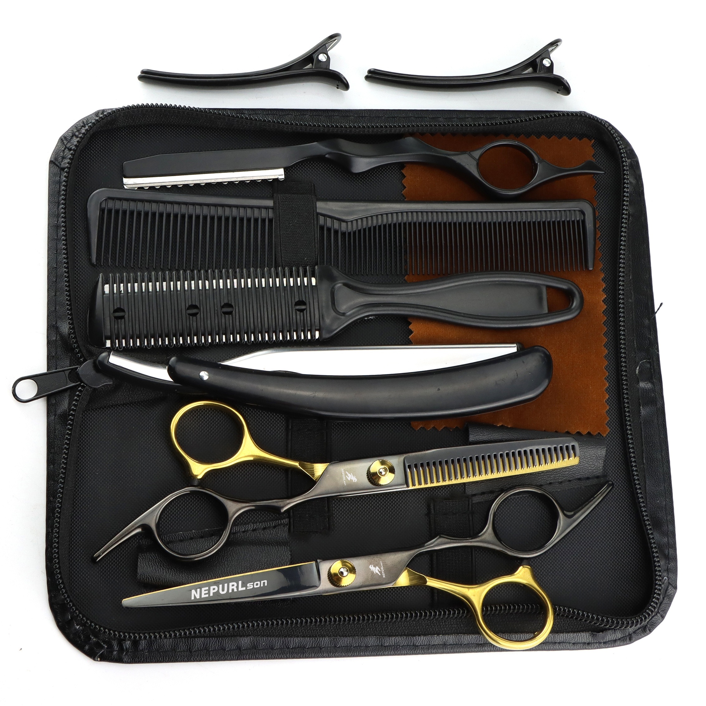 

10pcs Hair Scissors Set Hair Scissors Set, 6-inch Black Gold Scissors Scissors, Hair Styling Tools