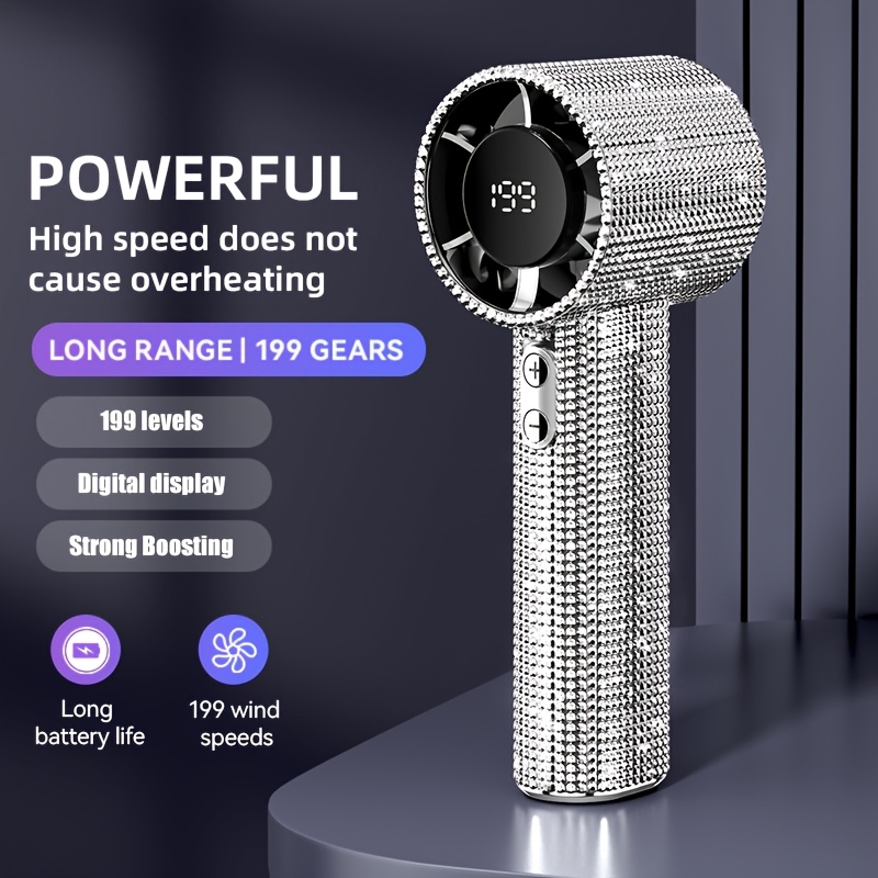  diamond portable fan portable handheld turbine fan 1 199 wind speed settings diamond handheld fan rechargeable with suitable for and outdoor activities color Product details 6