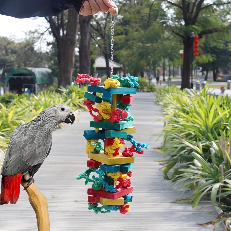 

1pc Parrot Toy, Large And Medium Size African Gray Parrot Chewing Toy, Wooden Colorful Block Bird Molar Toy Bird Cage Supplies