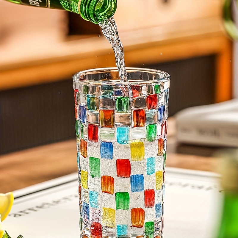 Image of Colored Glass Cup Colored Blocks Irregular Water Cup Cold Cup Rainbow Drinking Cup