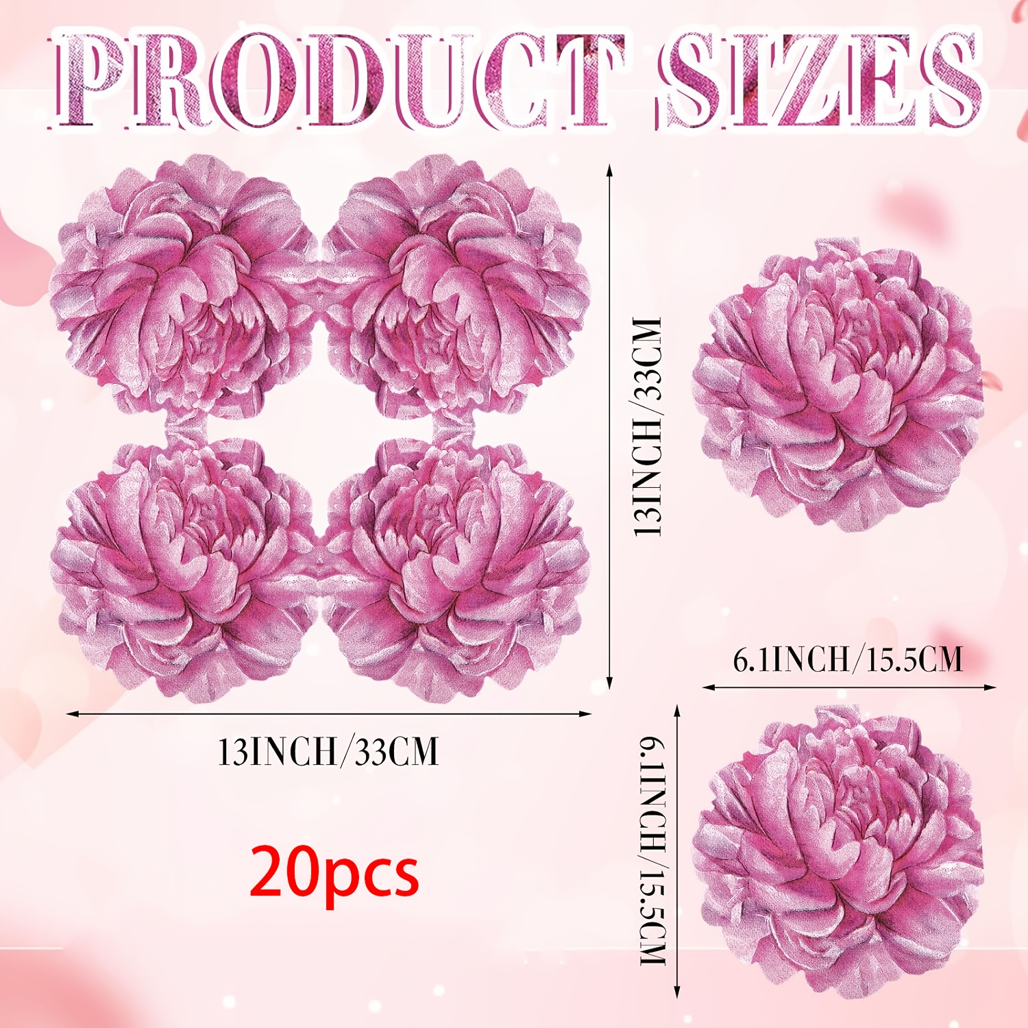 E-shop 20/40/100 Stück Rosa Pfingstrosen Papier Servietten Pfingstrose Blume Gast Servietten Dekorative Rosa Blumen Papier Servietten für Frühling