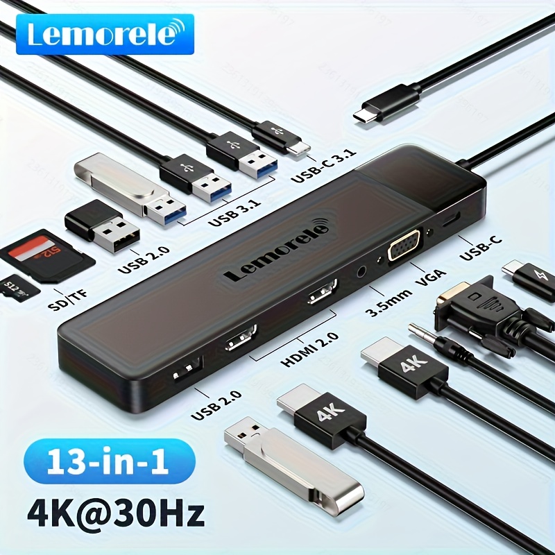 item picture 13in 1 dock hmtv 2 support 4k   vga interface usb3 0 interface usb c interface sd tf card slot 3 5 audio multi in one   air   readable hard disk and usb flash drive
