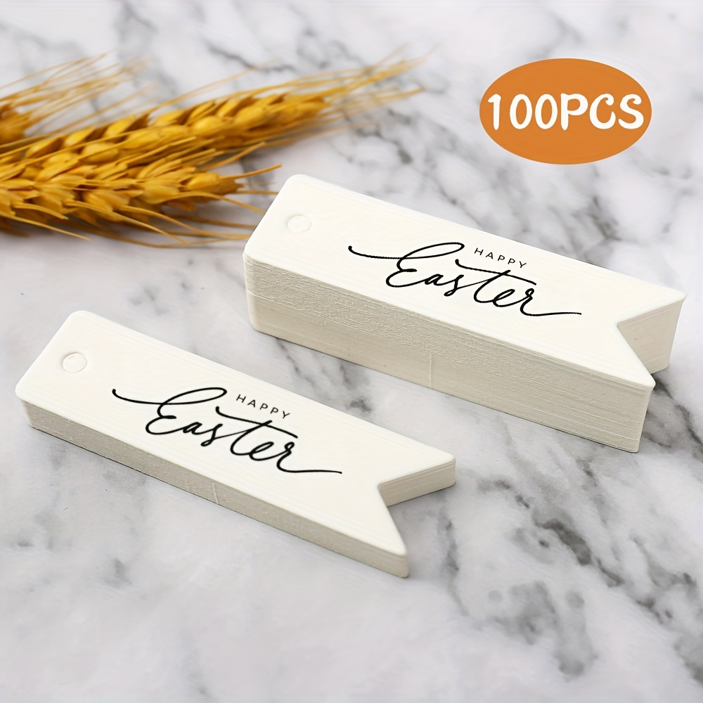 

100pcs Étiquettes Cadeaux Élégantes Joyeuses Pâques - Étiquettes en Blanc avec Design de Flèche pour Chasses aux Œufs de Pâques, Emballage de Cadeaux & de Fête