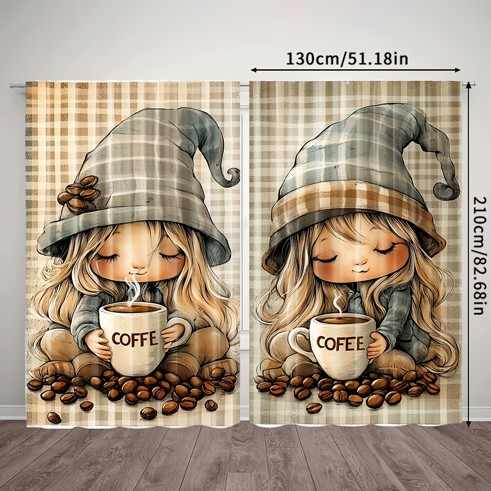 TEMU Set Of 2, Retro-style Pleated Drapes, Featuring A Rustic Checked Gnome Design, Oversized Fabric, Perfect For Decorating Your Living Room,