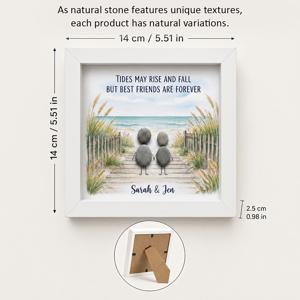 TEMU 1pc Personalized Frame With Custom Names/text - Natural Wood & Oak Suitable For Beach House Decor, Coastal Keepsake Gift With Pebble Display,
