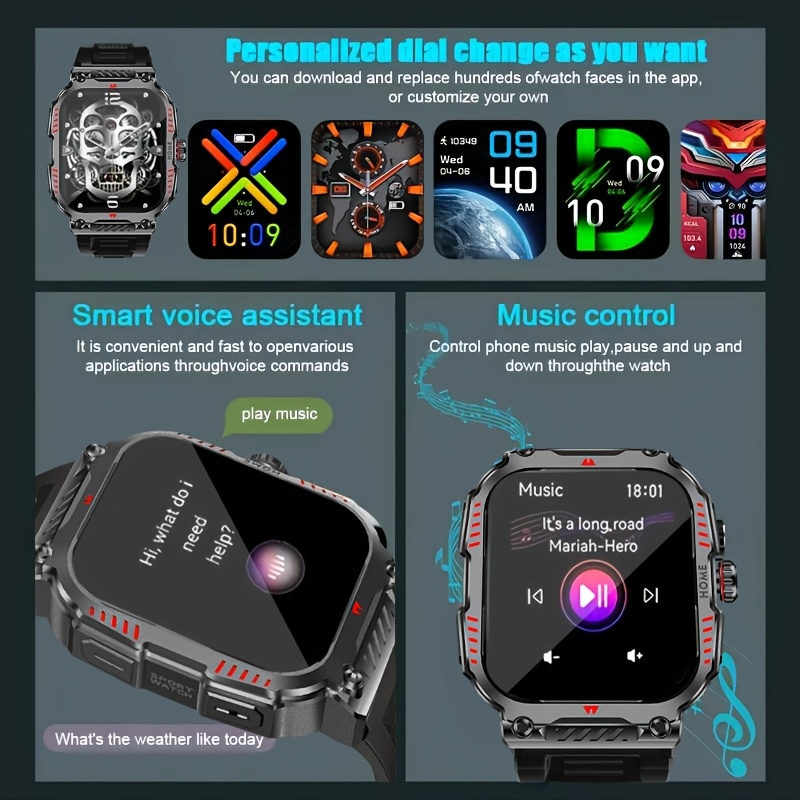 ساعة رياضية ذكية مع بطارية 500 مللي أمبير، أكثر من 100 وضع رياضي، تحديثات الطقس اللاسلكي 5.3 بوصة، شاشة OLED عالية الدقة 5.33 سم، تصميم سبيكة زنك ورباط مريح – مثالية لعشاق اللياقة البدنية والمغامرات الخارجية، هدايا هالوين وعيد الشكر وكريسماس، ساعة ذكية للهواتف الأندرويد