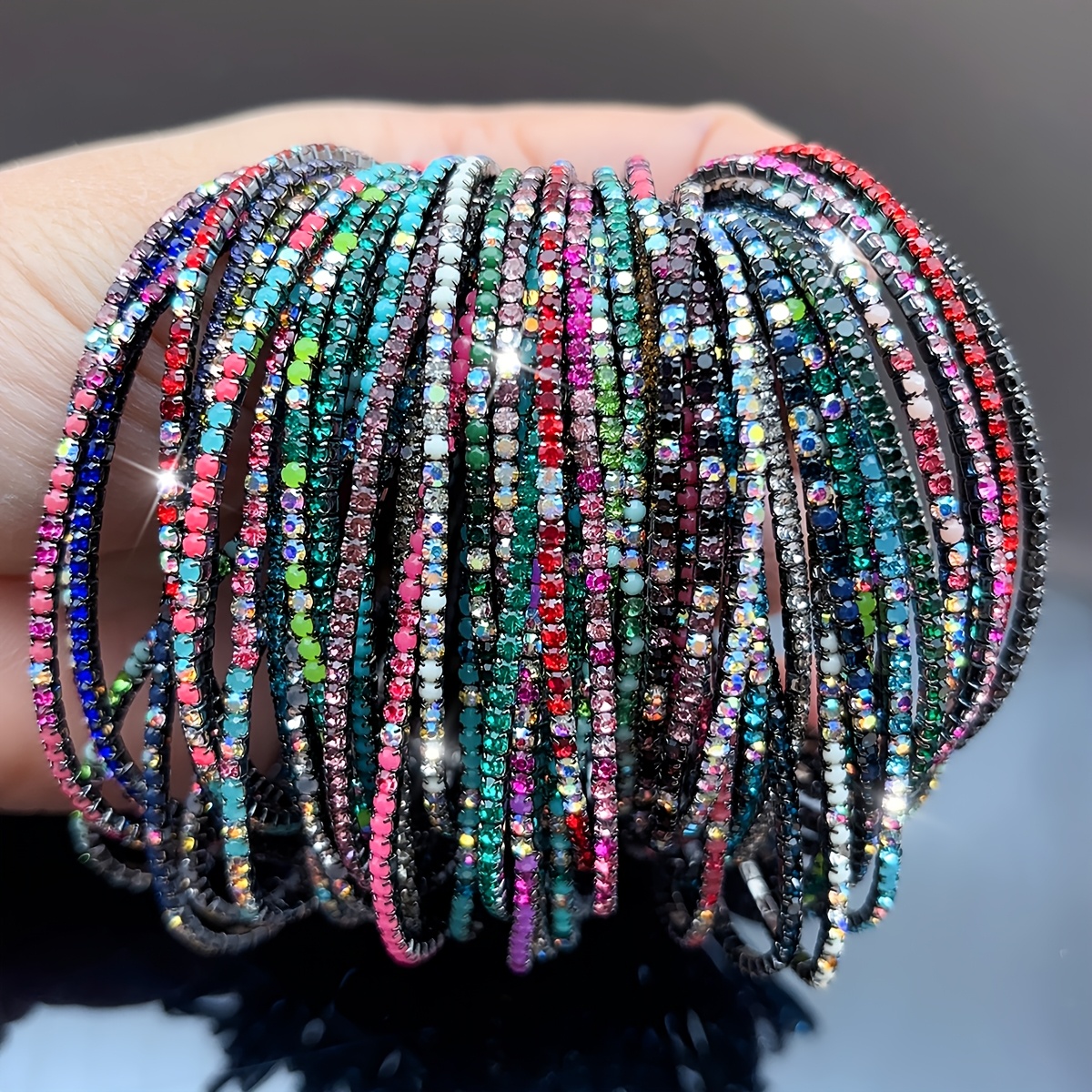 Ultra-Thin Multicolor Stackable Rhinestone Tennis Bracelet