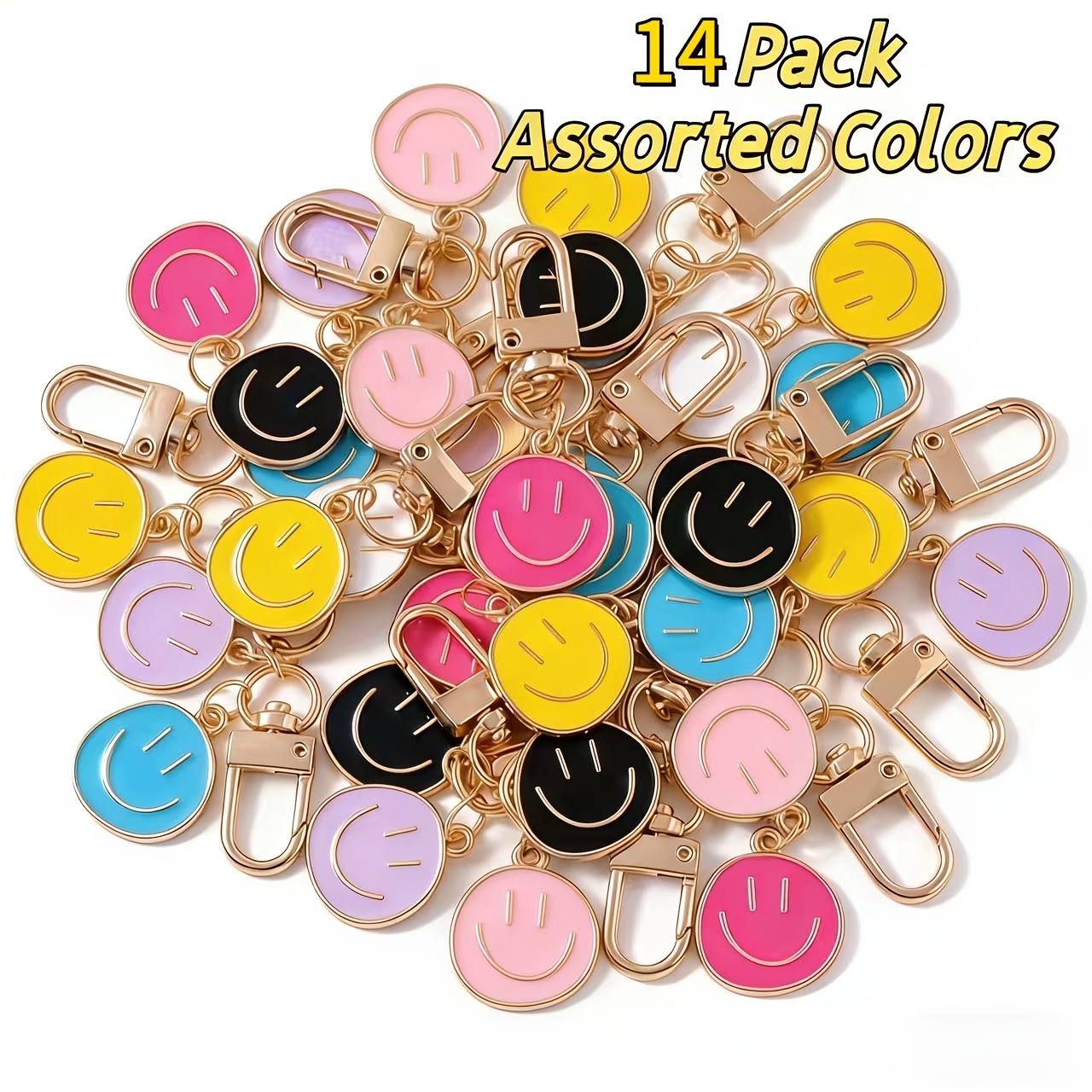 Image of Gift Set Of 14 Face Keychains, Random Styles - Simple Key Rings, Creative Book Decoration, Small Friendship Gifts And Party Favors