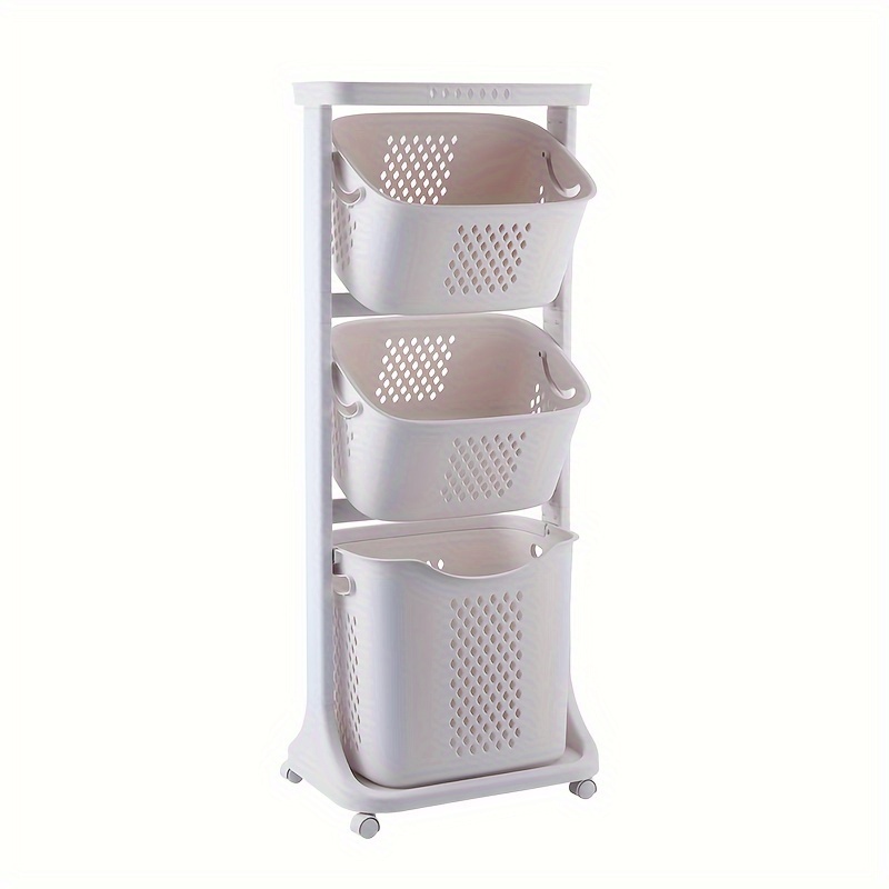 TEMU 1pc Clothes Hamper, 2/3 Tier Laundry Basket With Wheels, Removable Laundry Basket Plastic, Storage Basket, Bathroom Shelf, Suitable For Bedroom, Bathroom, Living Room