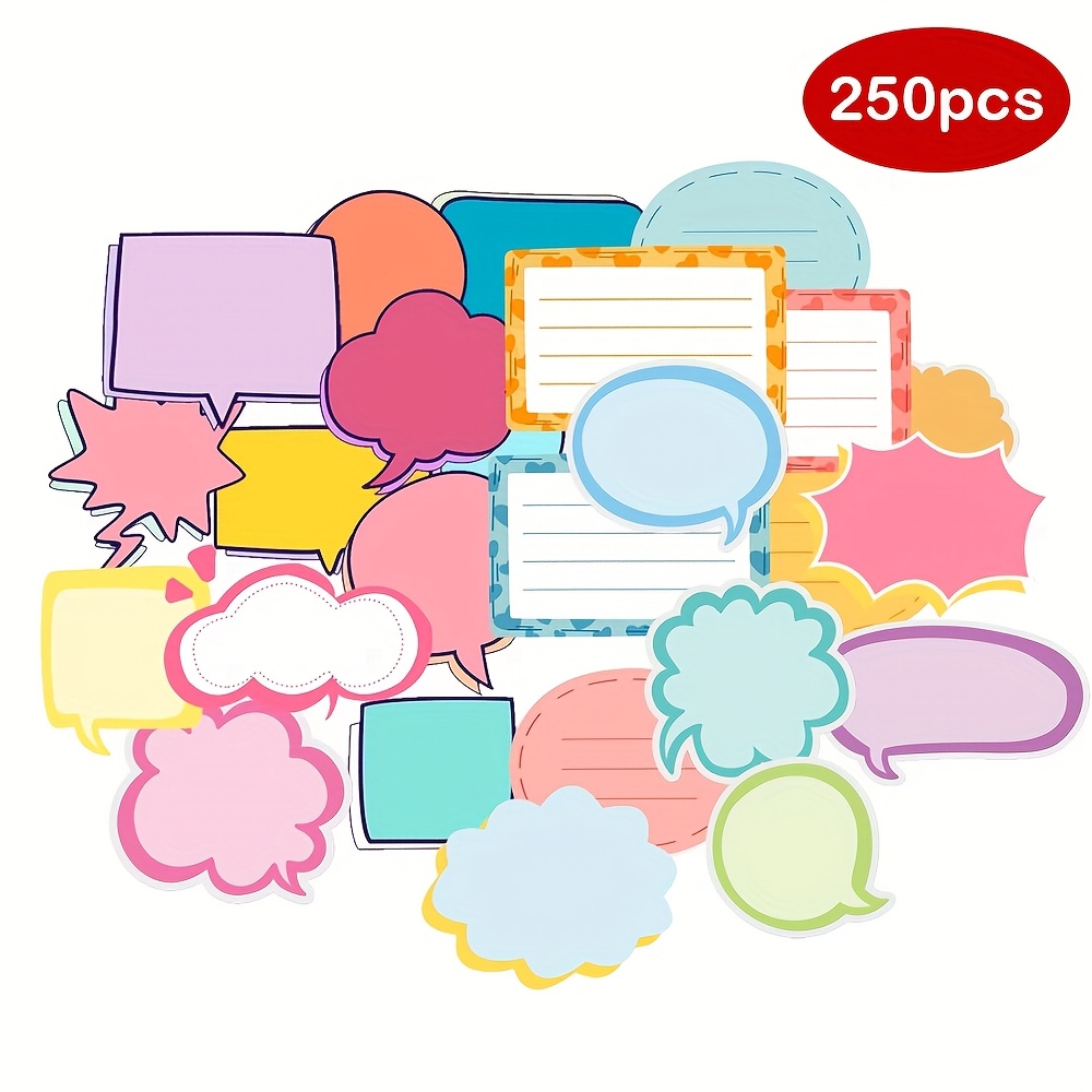 TEMU 250pcs Colorful Blank Speech Bubble Stickers For Scrapbooking, Planners, Diaries & Calendars - 25 , , Assorted Shapes & Sizes, Bright Colors For