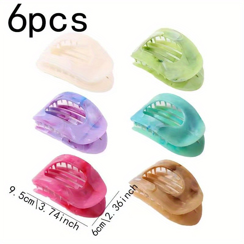 6pcs New Marble Gradient Hair Clips, Non-Irritating Flat Oval Claw Clips, High-End Shark Clips