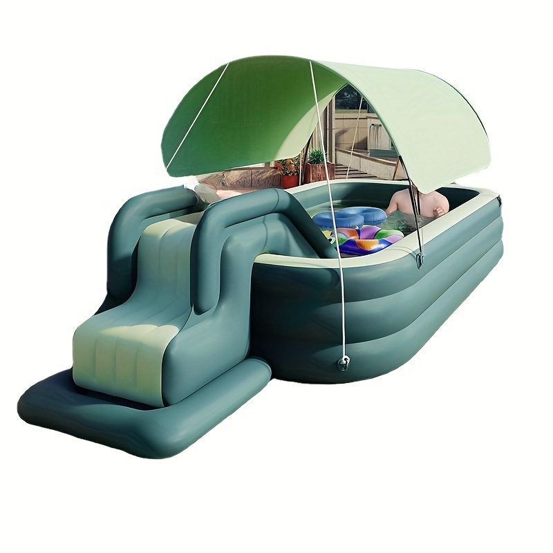 

Luxury Inflatable Outdoor Pool With Slide, Canopy, And Accessories: Includes Foot Pump, Pool Toys, Repair Kit, And Large Inflatable Pool For Fun Water Play