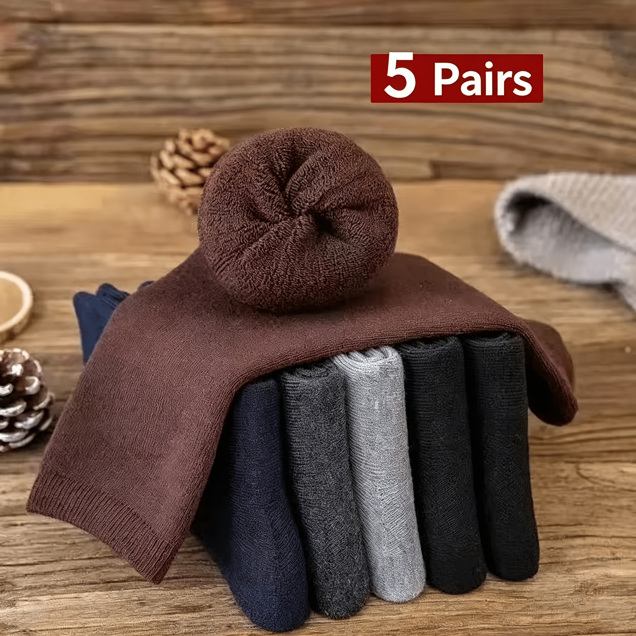 TEMU 5-pair Random Thick Socks, Terrycloth Socks With Built-in Terrycloth Technology For Resistance, Winter Socks, Men's Socks, Women's Socks, Random