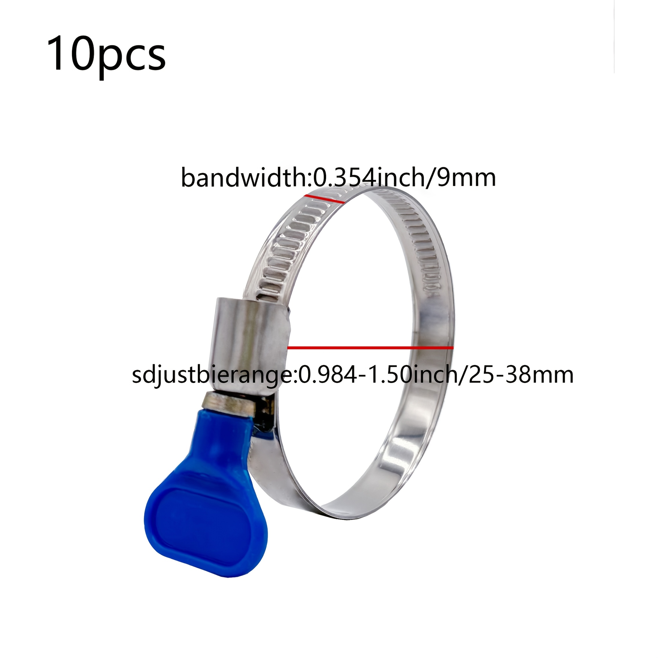 German-style 10pcs Set Of 0.315-2.24-inch Stainless Steel Thumb Clamps, Adjustable Hose Clamp For Above-ground Pool Hoses And Pvc Pipes, Pipe Clamp, T-type Hose Clamp