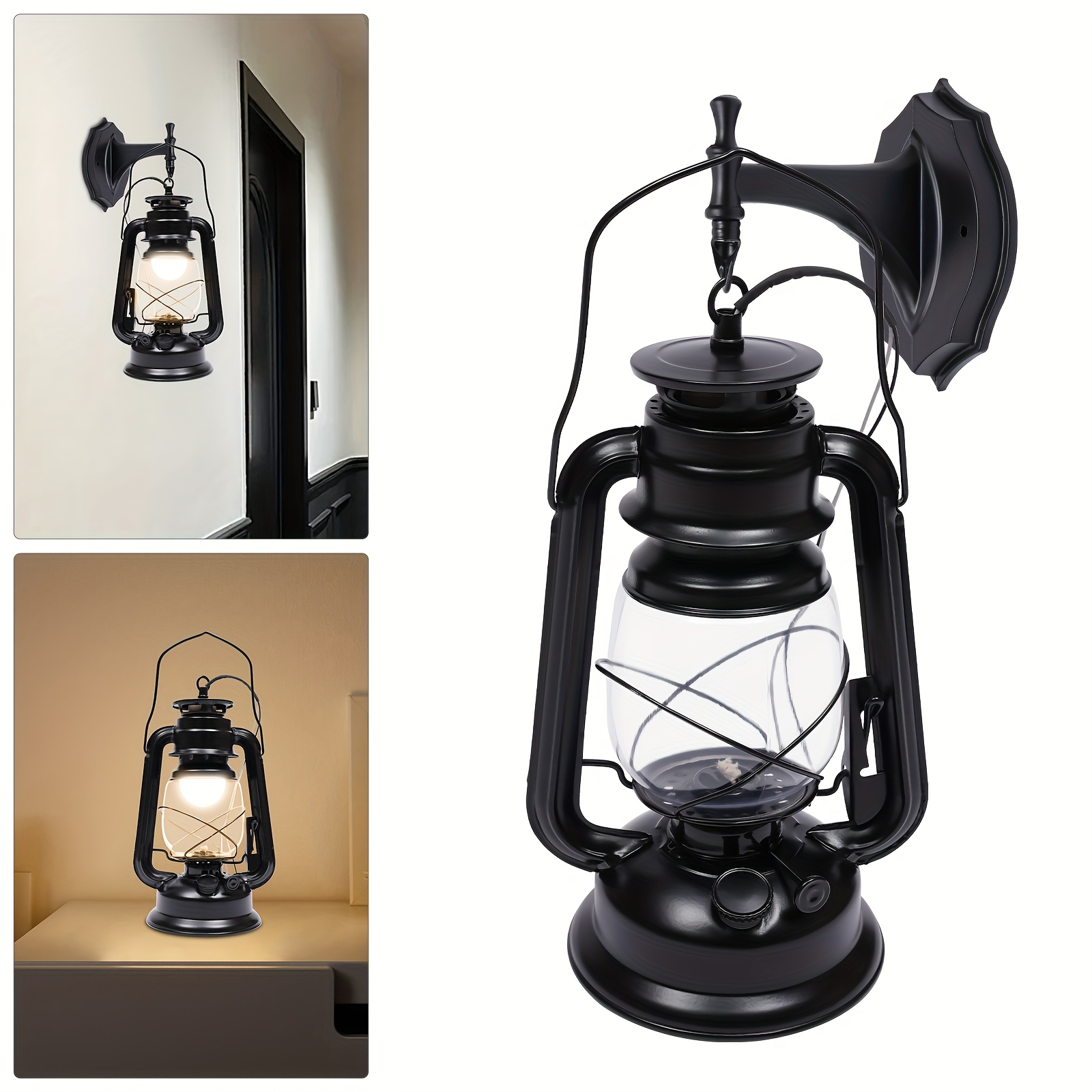 TEMU Vintage-style Wall-mounted Lanterns For Outdoor Lighting, Perfect For Gardens And , Featuring A Rustic Black End