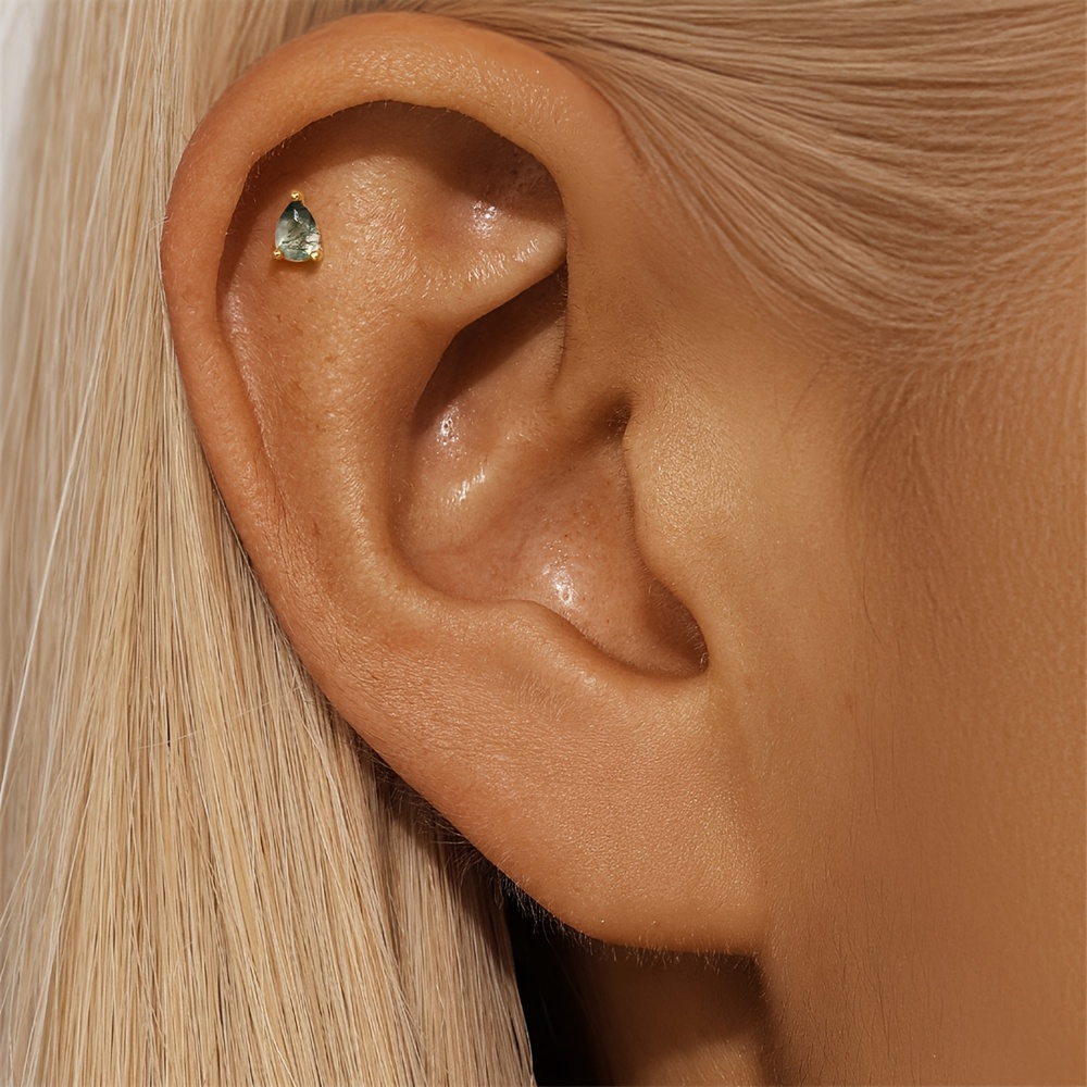 Women's 925 Silvery Moss Agate Water Drop Stud Earrings