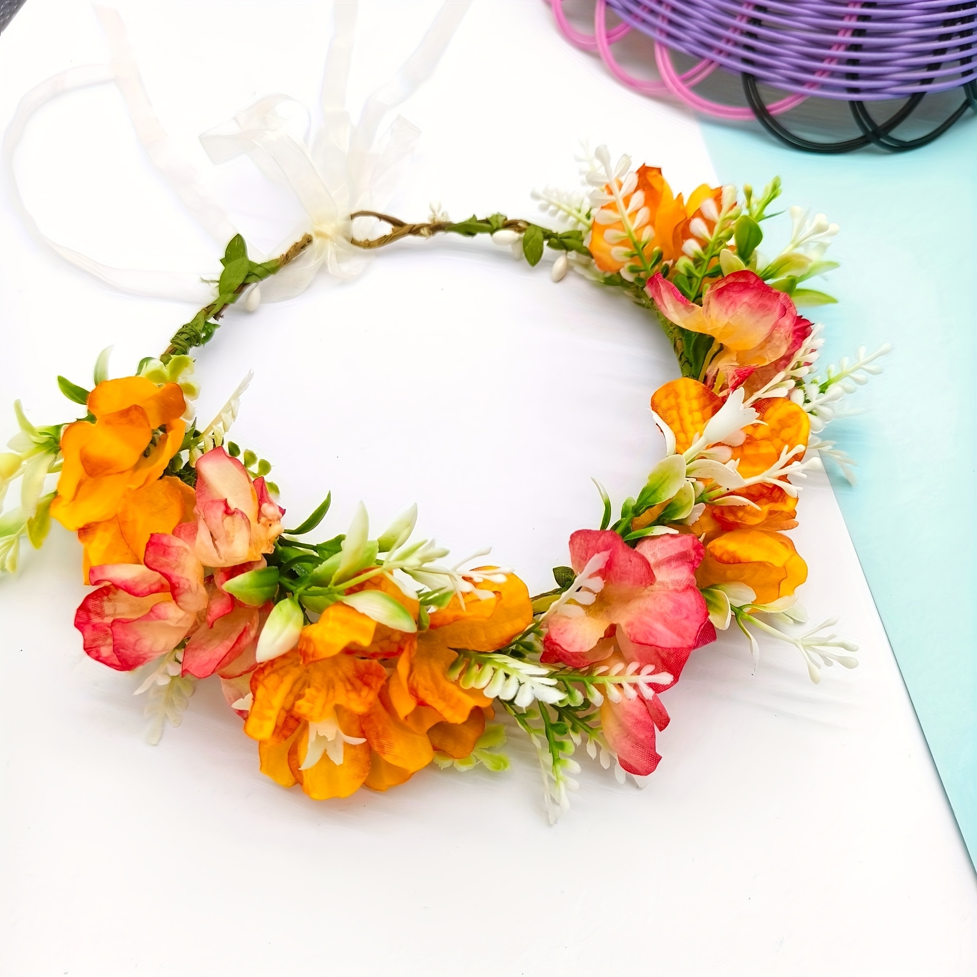 Image of Series Rose Wreath Female Bohemian Seaside Vacation Atmosphere Photo Wreath Hanfu Hairpin Flower Headdress