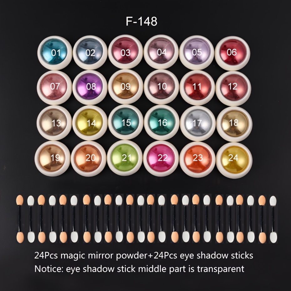 Image of 24pcs/set Chrome Nail Powder Rubbing Dust Chrome Pigment Metallic Holographic Glitter Aurora Dust Spring Bright Colors Gel Polish Art Decorations