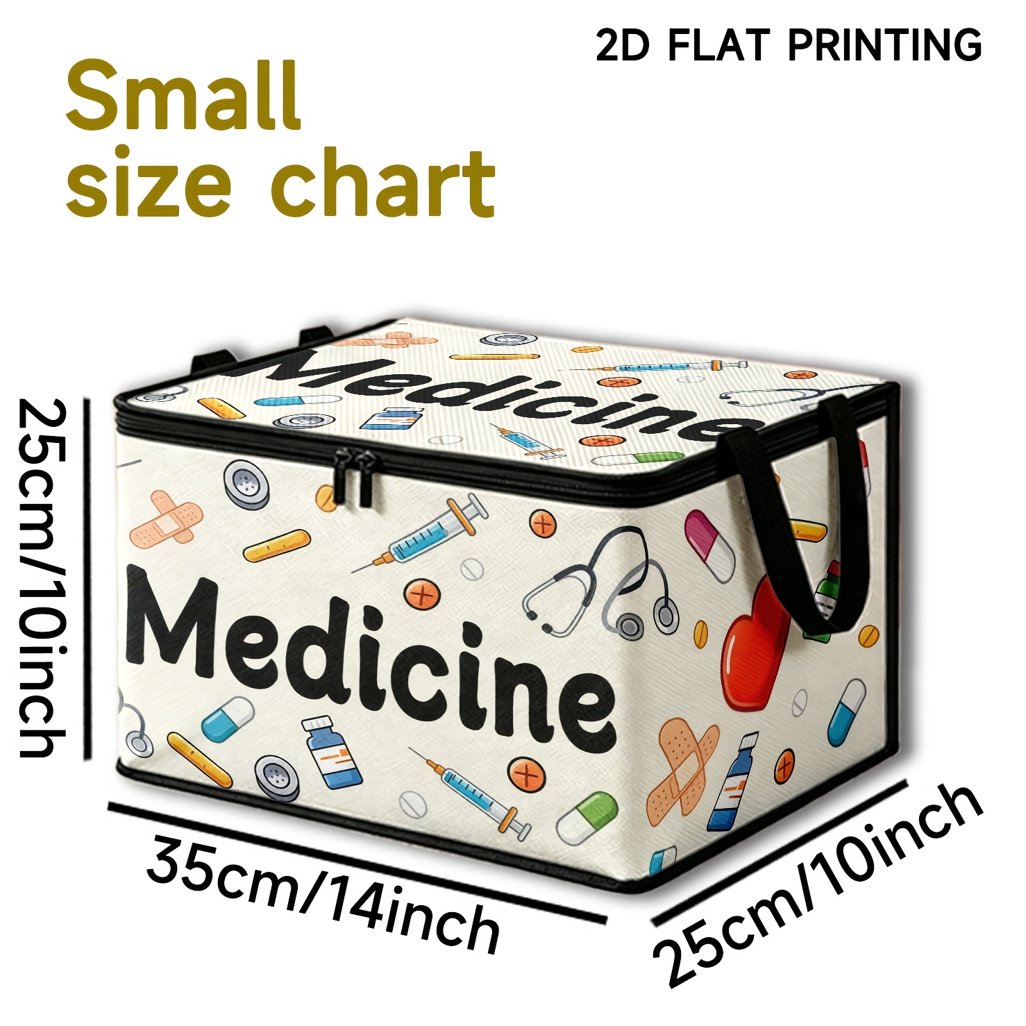TEMU 1pc Large Foldable Zipper Storage Box, Personalized 2d Cartoon Medicine Element With Medicine Pattern Gift, Element Print, Very Suitable For
