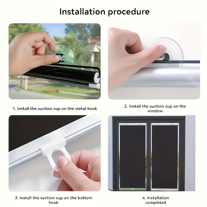 2pcs Window Balcony Office Sunshade Heat Insulation Roller Shades Full Blackout No-Drill Suction Cup Retractable Car