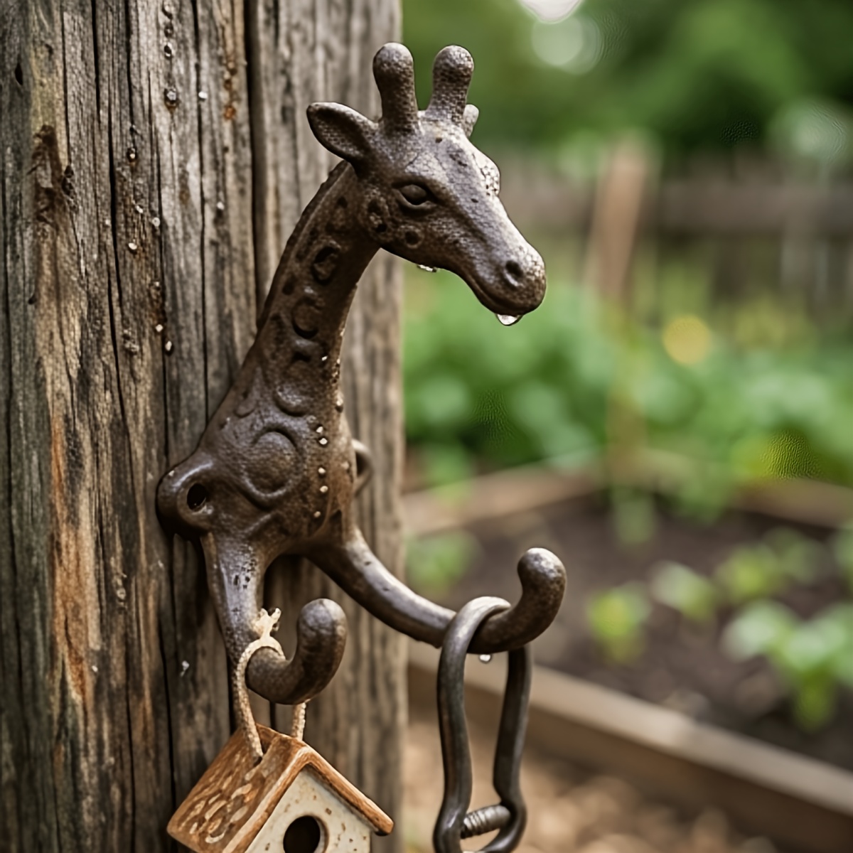 TEMU 1pc Heavy-duty Giraffe Cast Iron Wall Hook With Double Hooks, Unique Deer-shaped Coat Rack, Rustic Metal Hook For Hanging Towels, Bags, Keys,