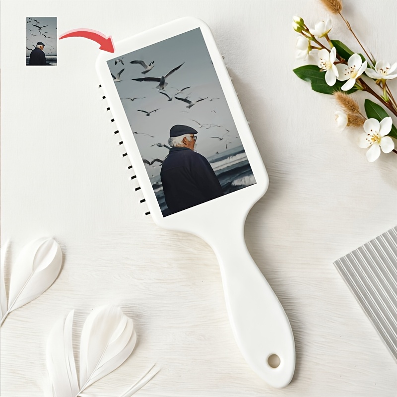 TEMU 1pc Personalized Photo Hair Brush With Custom Photo Printing - Anti-static Scalp Massager Comb Suitable For Women & Girls, Portable Soft Bristle