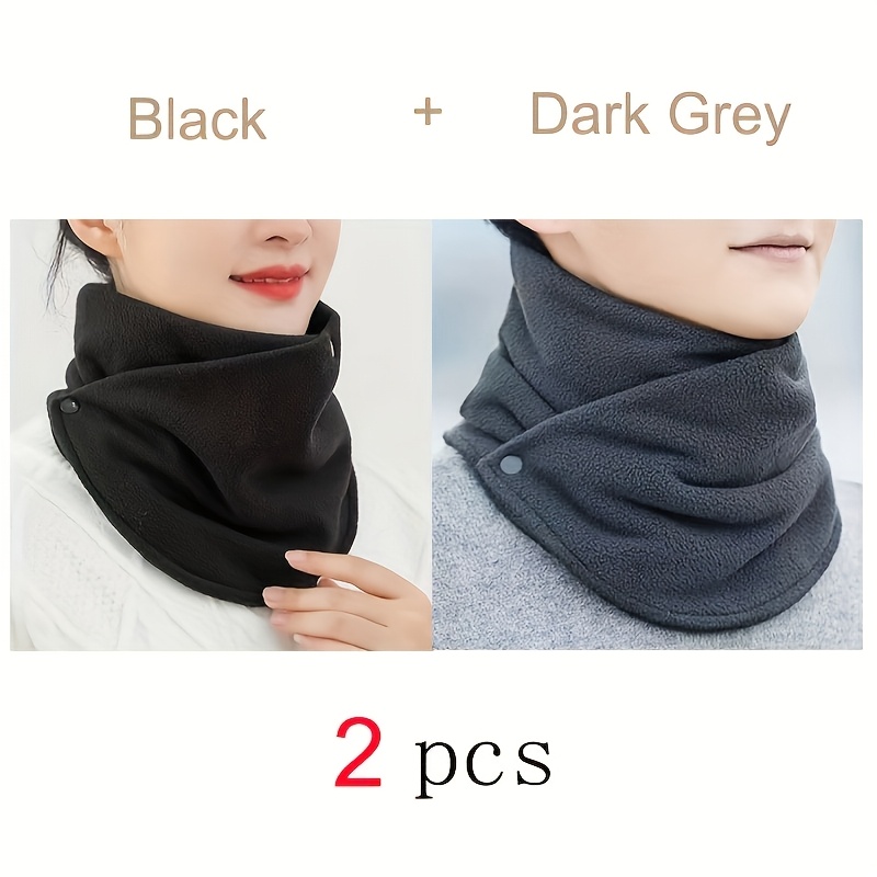 

2-pack Winter Warm Neck Scarves For Outdoor Cycling, Couple' Neck Gaiter With Closure, Casual Knitted Polyester