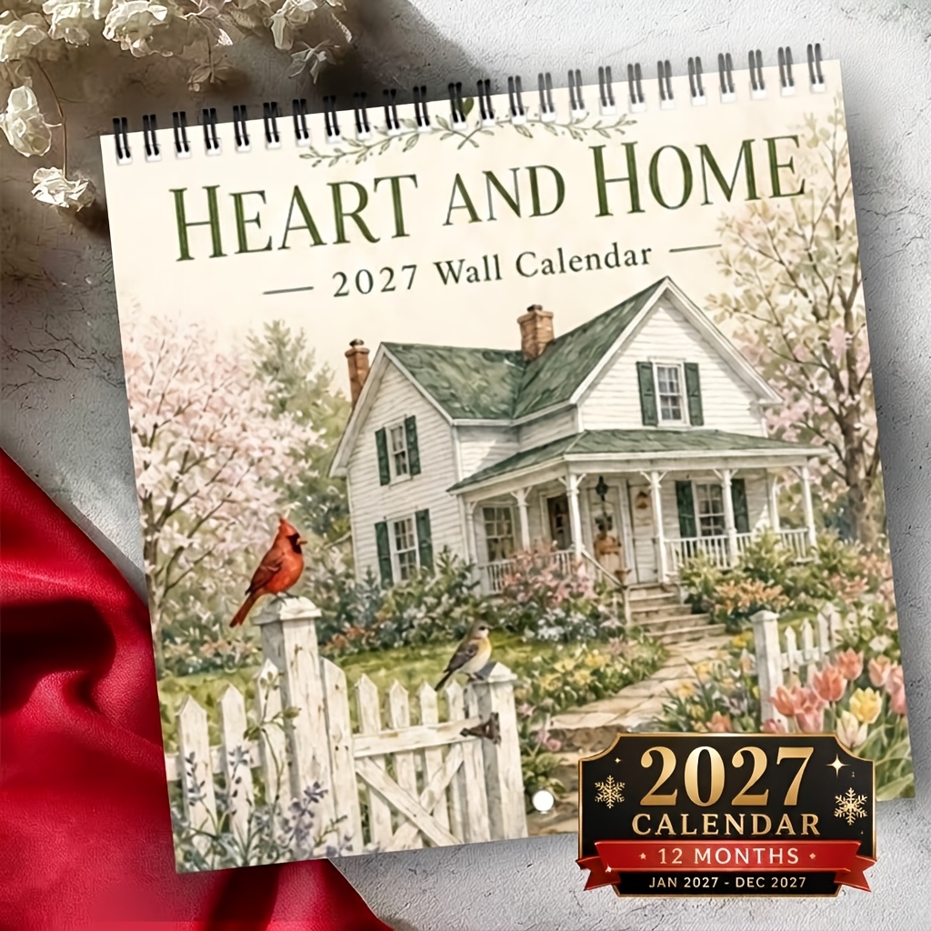 Image of 2027 Calendar, 1 Pack, 12-month Annual Organizer, Steel Wire Spiral Hook Calendar, 8.3x8.3in Square, Large Block, Aesthetic Decoration Of , Habit