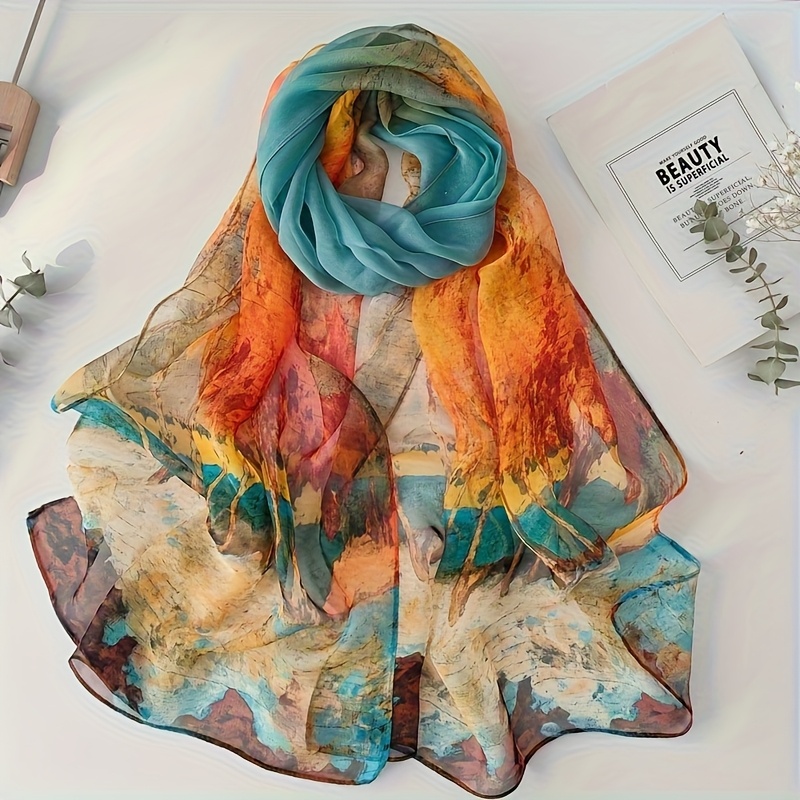E-shop Schal im Boho-Stil für Damen, eleganter Birkenwald-Druck, Chiffon-Schal, Strand-Schal, geeignet zum Verschenken und für den Eigenbedarf