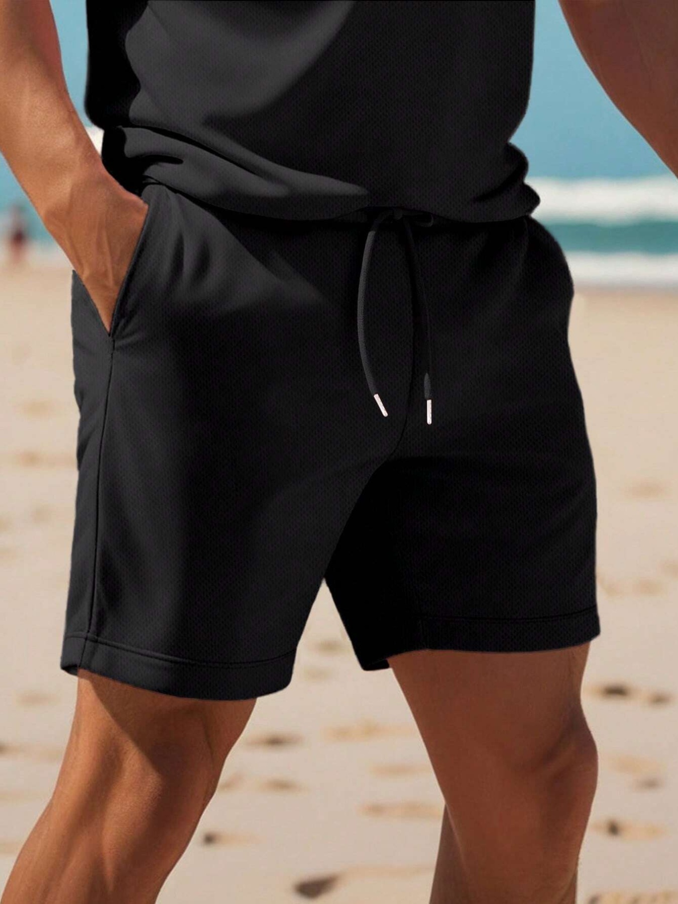 Men'S Summer Polo Shirt Sports Casual Outfit, Featuring a Short-Sleeve Collar Design And Pocketed Belt Shorts, Perfect for Outdoor Leisure And Beach Relaxation