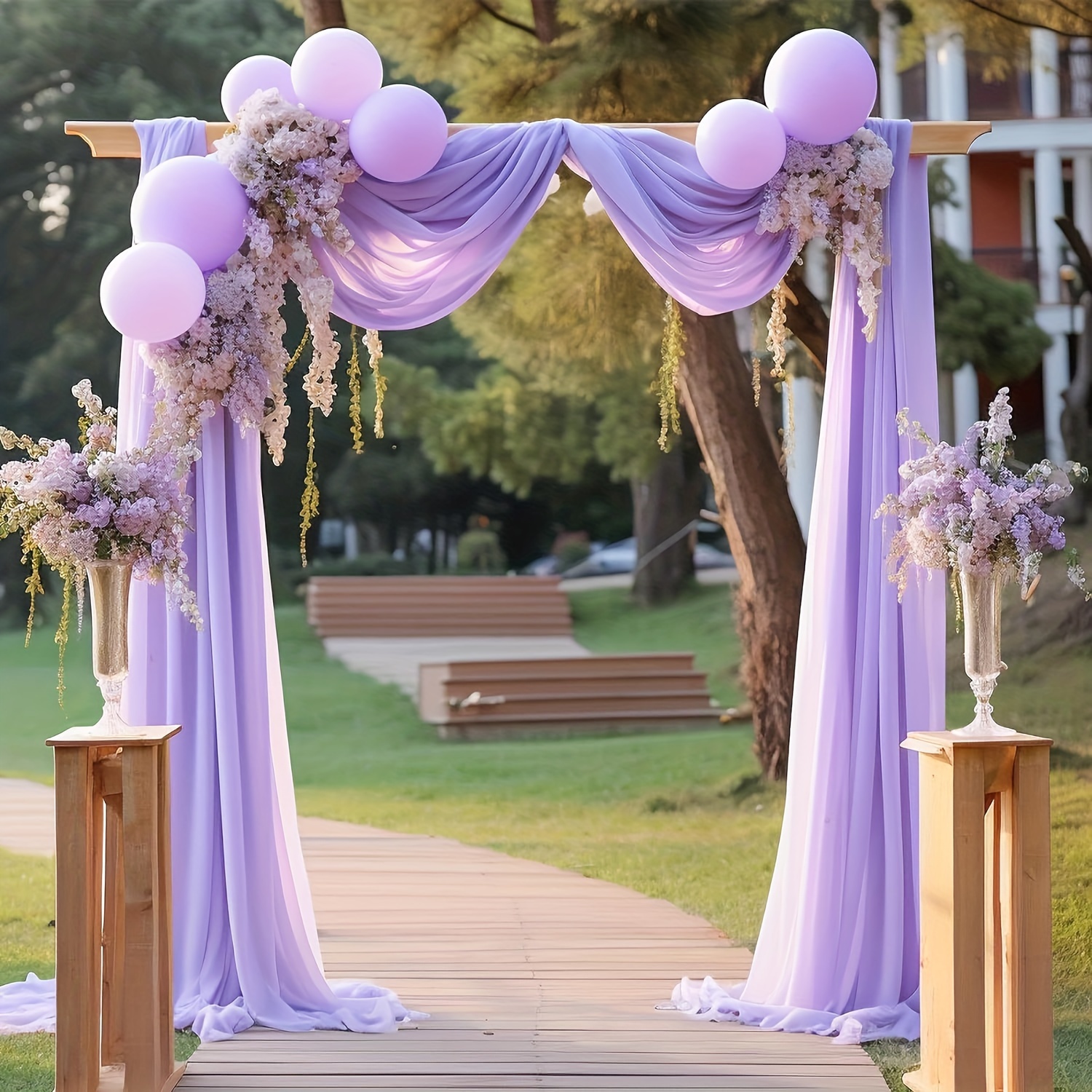 

2pcs, Lavender Purple Tulle Archway Backdrop, For Thanksgiving Bridal Wedding Arch Home Canopy Bed Window Long Sheer Decor, Wedding Decor