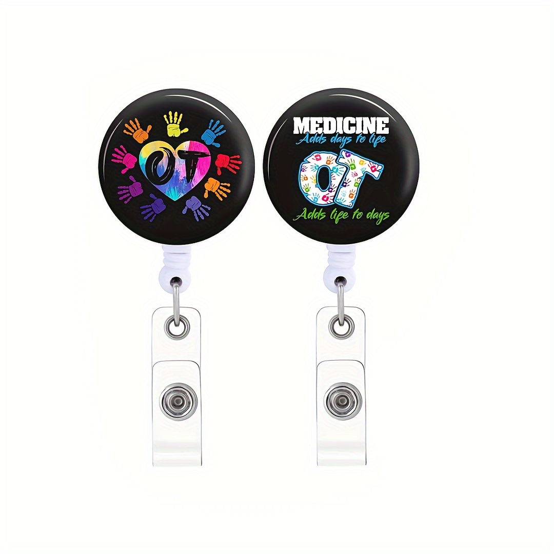 2pcs Badge Reels Holder Retractable With ID Clip For Nurse Name Tag Card OT  Occupational Therapy Therapist Nursing Doctor Medical Work Alligator Clip